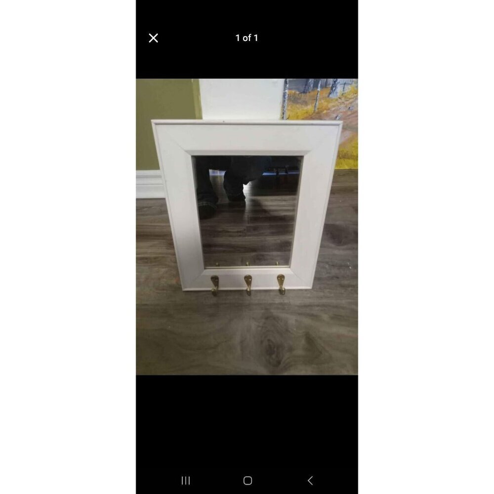 White Framed Wall Mirror with Hooks – Decorative Hanging Vanity Mirror Decor Art